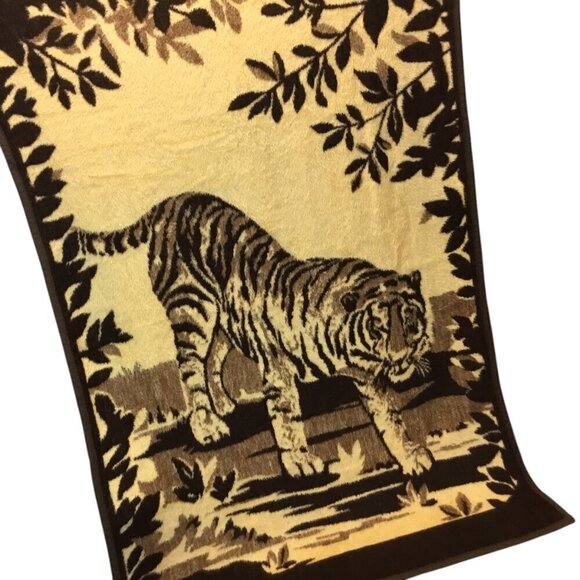 Vtg Homemaker Industries Safari Tiger Reversible Blanket Plush Throw Germany - Picture 3 of 13